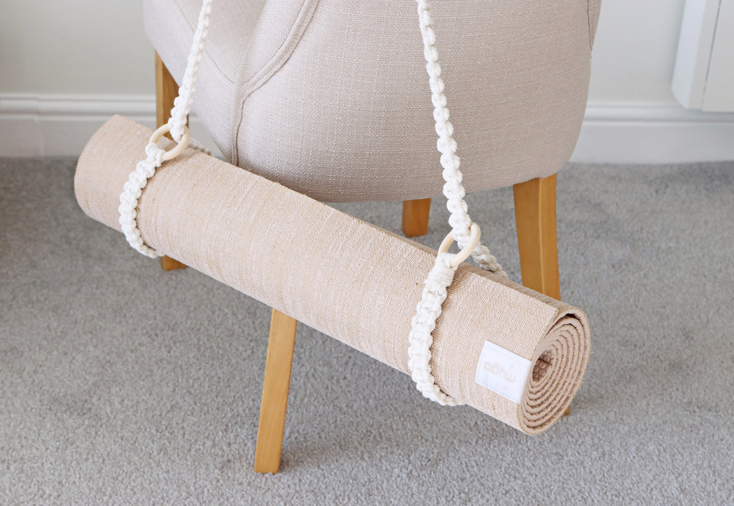 Neutral macramé yoga mat strap