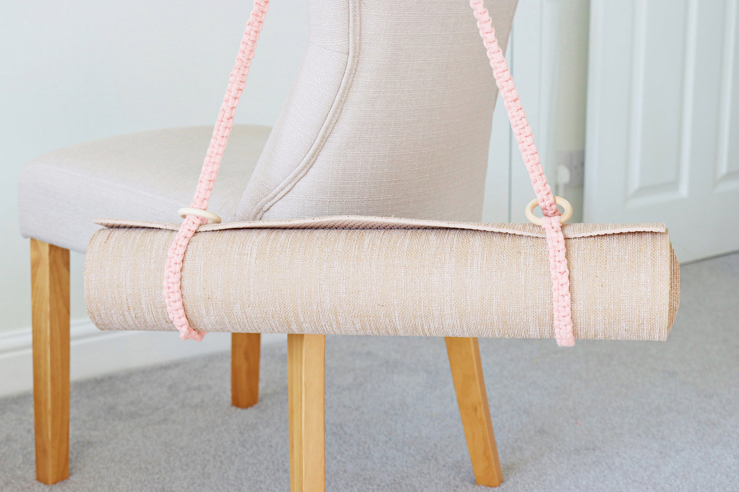 pink macramé yoga mat strap