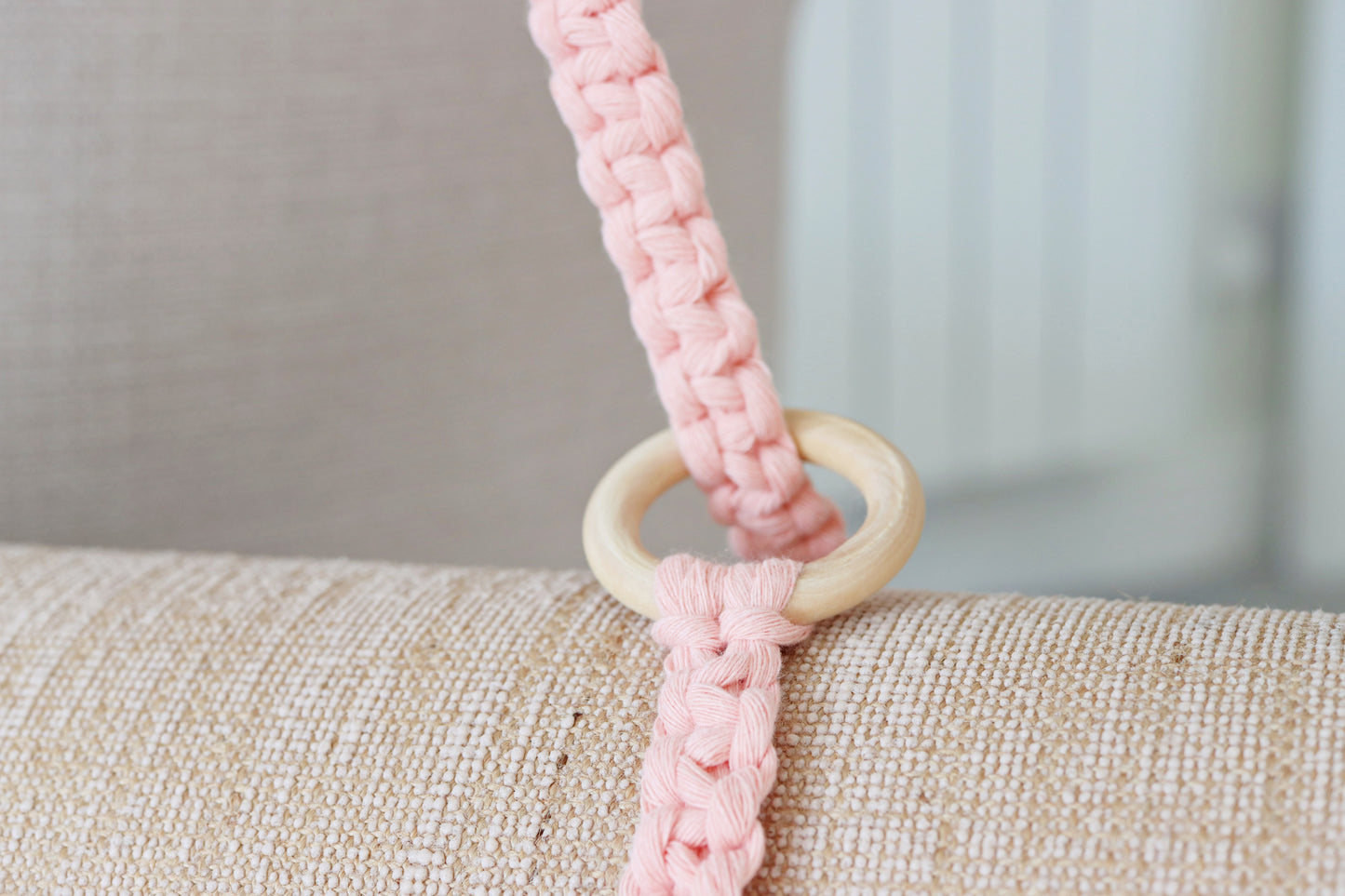 pink macramé yoga mat strap