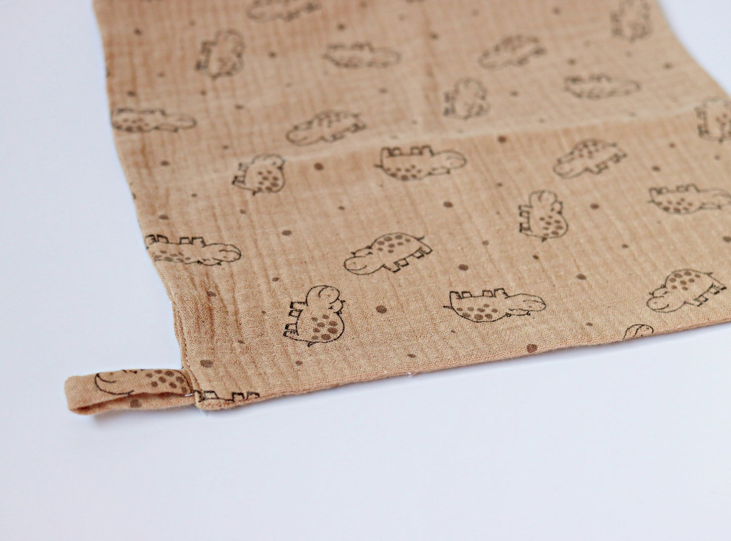 hippo-themed muslin washcloth