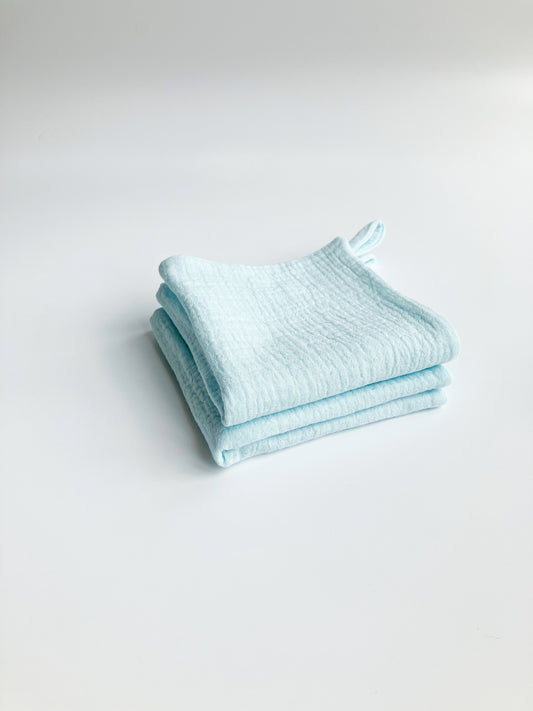 baby blue muslin washcloth